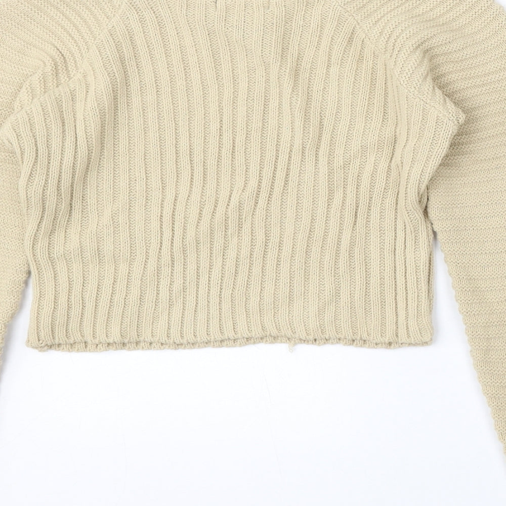 Pink Vanilla Womens Beige Round Neck Acrylic Pullover Jumper Size M - Cropped