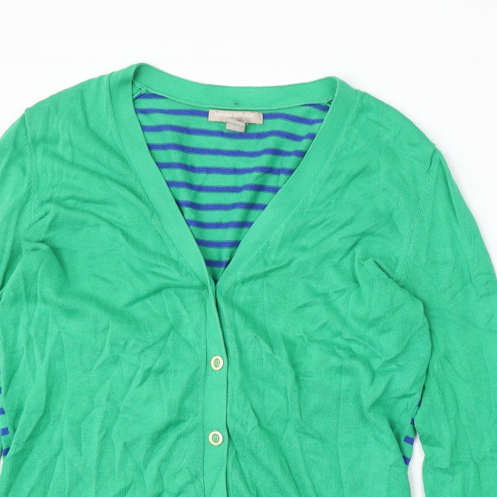 Banana Republic Womens Green V-Neck Striped Cotton Cardigan Jumper Size L