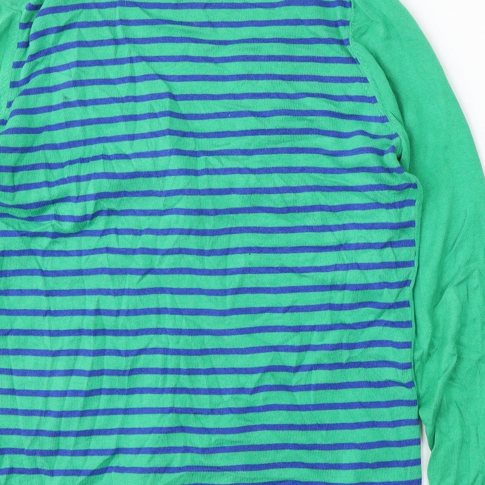 Banana Republic Womens Green V-Neck Striped Cotton Cardigan Jumper Size L