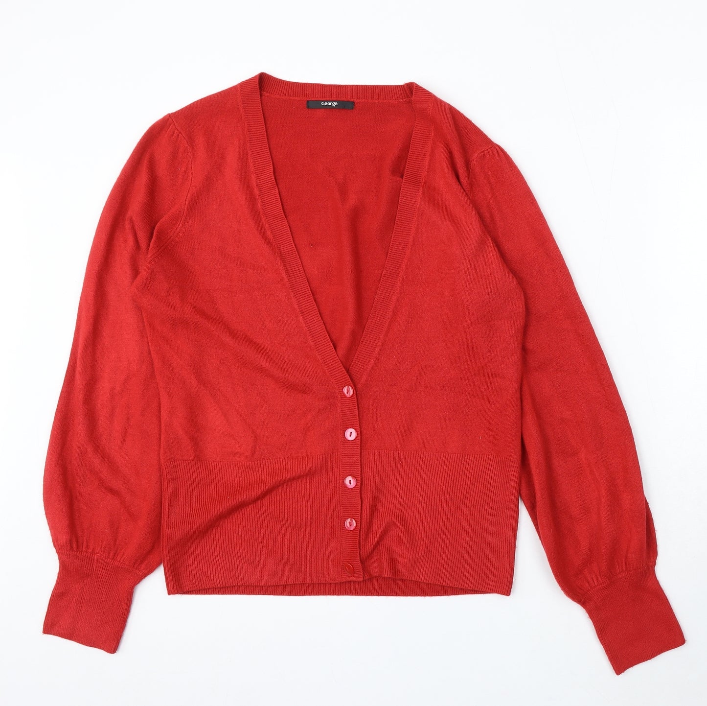 George Womens Red V-Neck Acrylic Cardigan Jumper Size 16