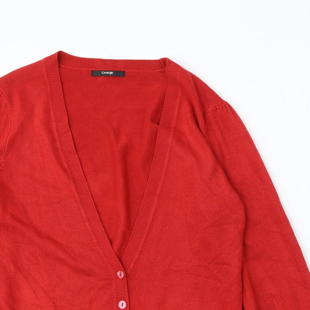George Womens Red V-Neck Acrylic Cardigan Jumper Size 16