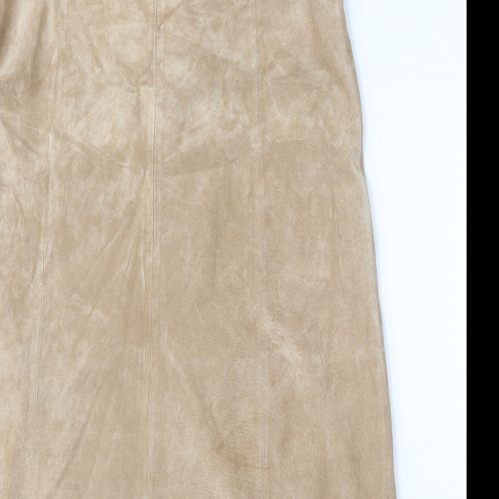 Wallis Womens Beige Leather A-Line Skirt Size 16