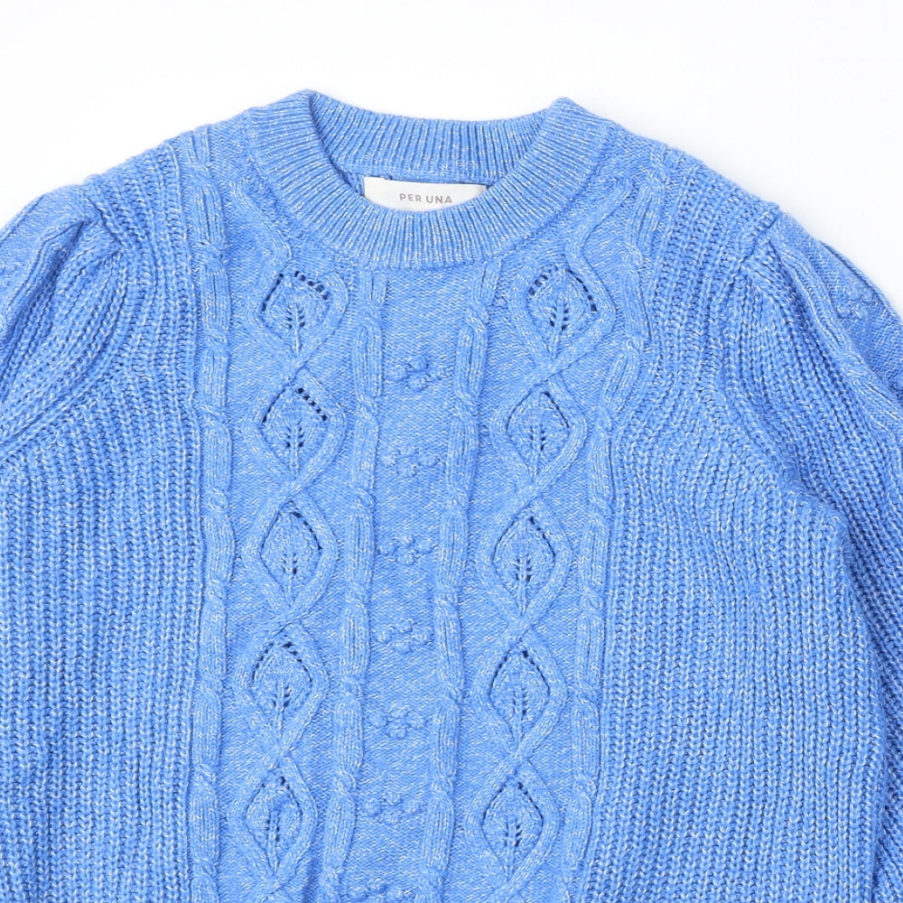 Marks and Spencer Womens Blue Round Neck Cotton Pullover Jumper Size 10