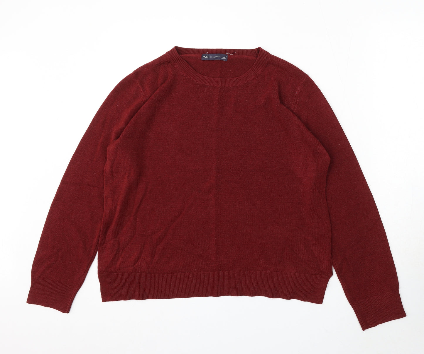 Marks and Spencer Womens Red Round Neck Acrylic Pullover Jumper Size 16
