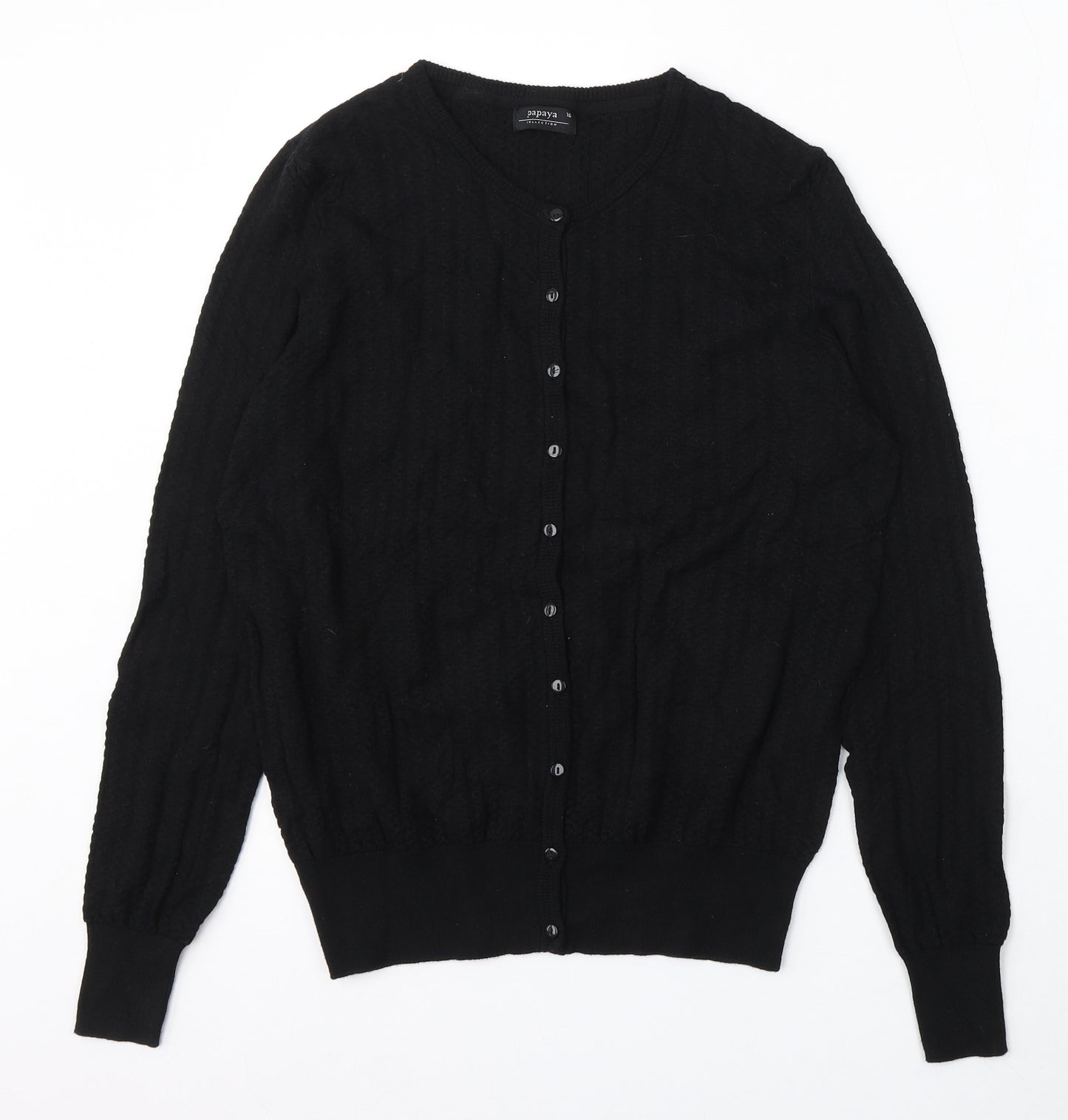 Papaya Womens Black Round Neck Cotton Cardigan Jumper Size 16