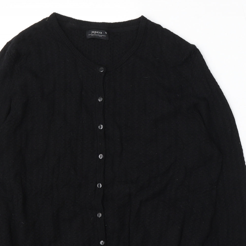 Papaya Womens Black Round Neck Cotton Cardigan Jumper Size 16