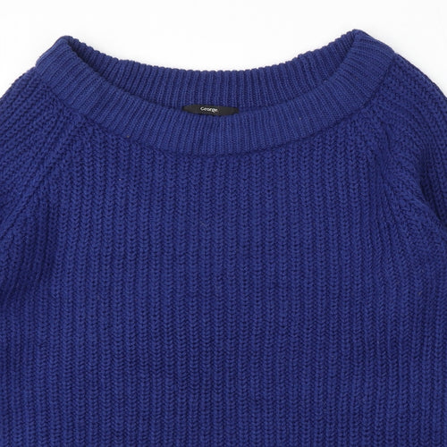 George Womens Blue Boat Neck Acrylic Pullover Jumper Size 12