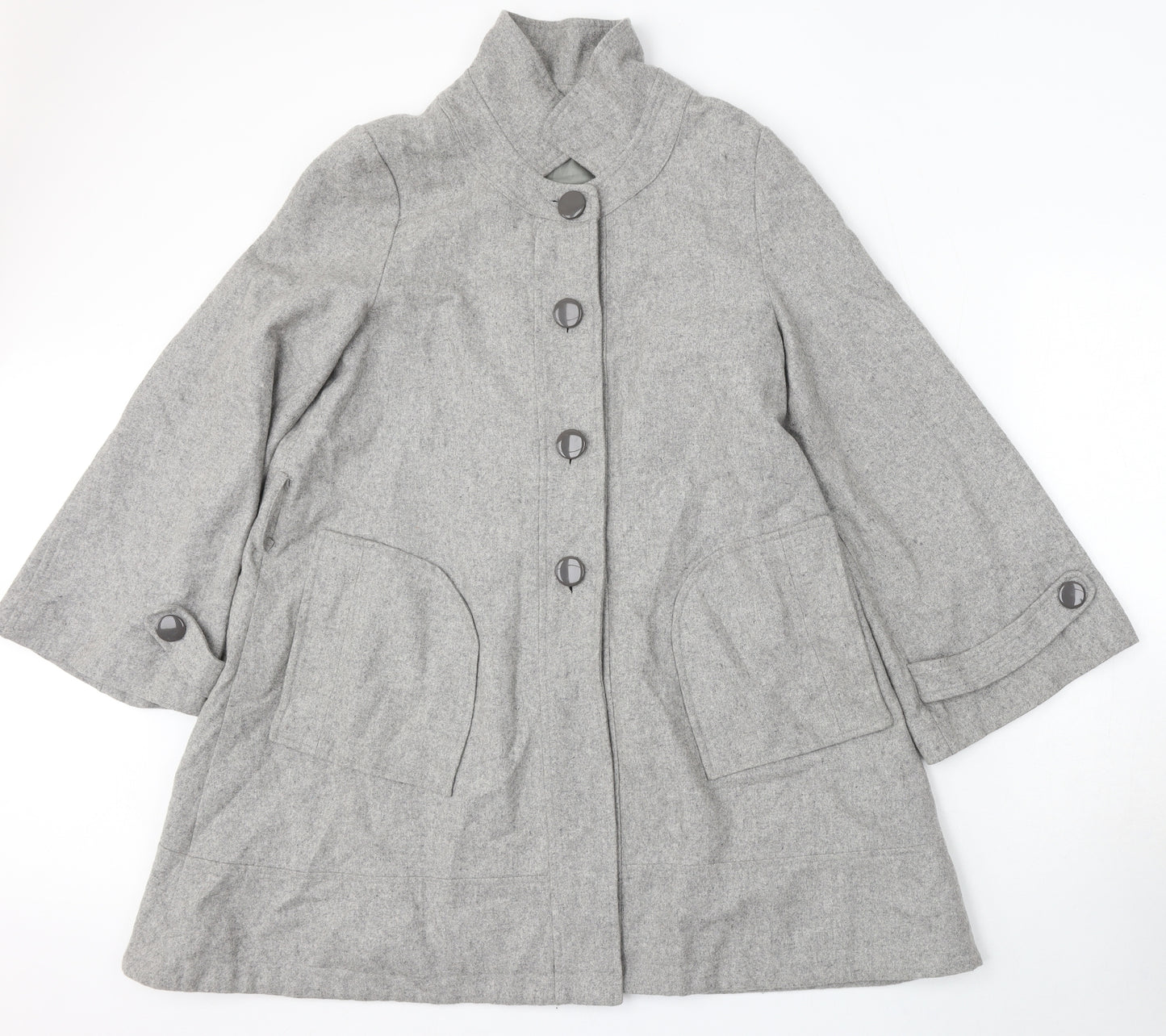 Ethel Austin Womens Grey Pea Coat Coat Size 12 Button