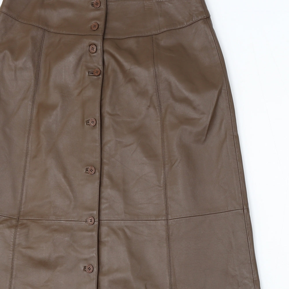 Together Womens Brown Leather A-Line Skirt Size 16 Button