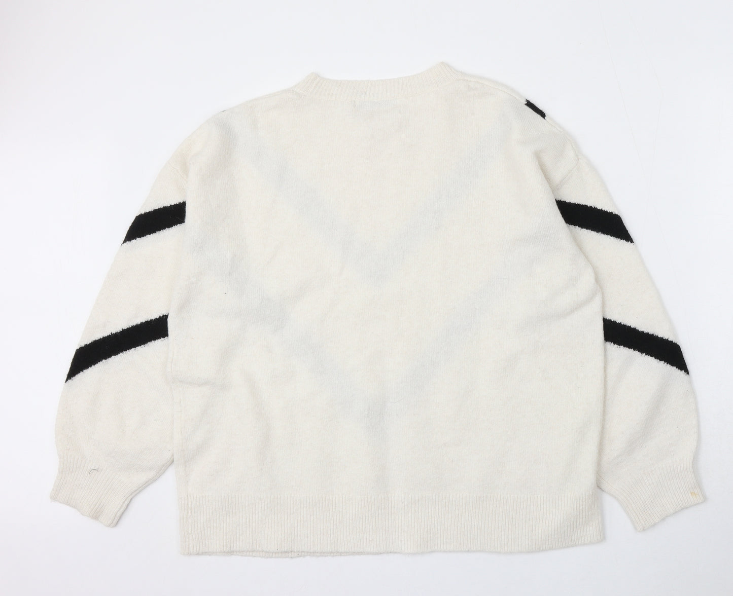 George Womens White Round Neck Polyester Pullover Jumper Size L