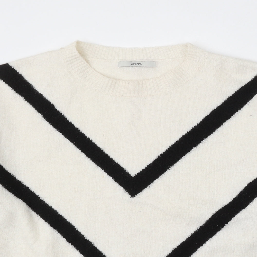 George Womens White Round Neck Polyester Pullover Jumper Size L