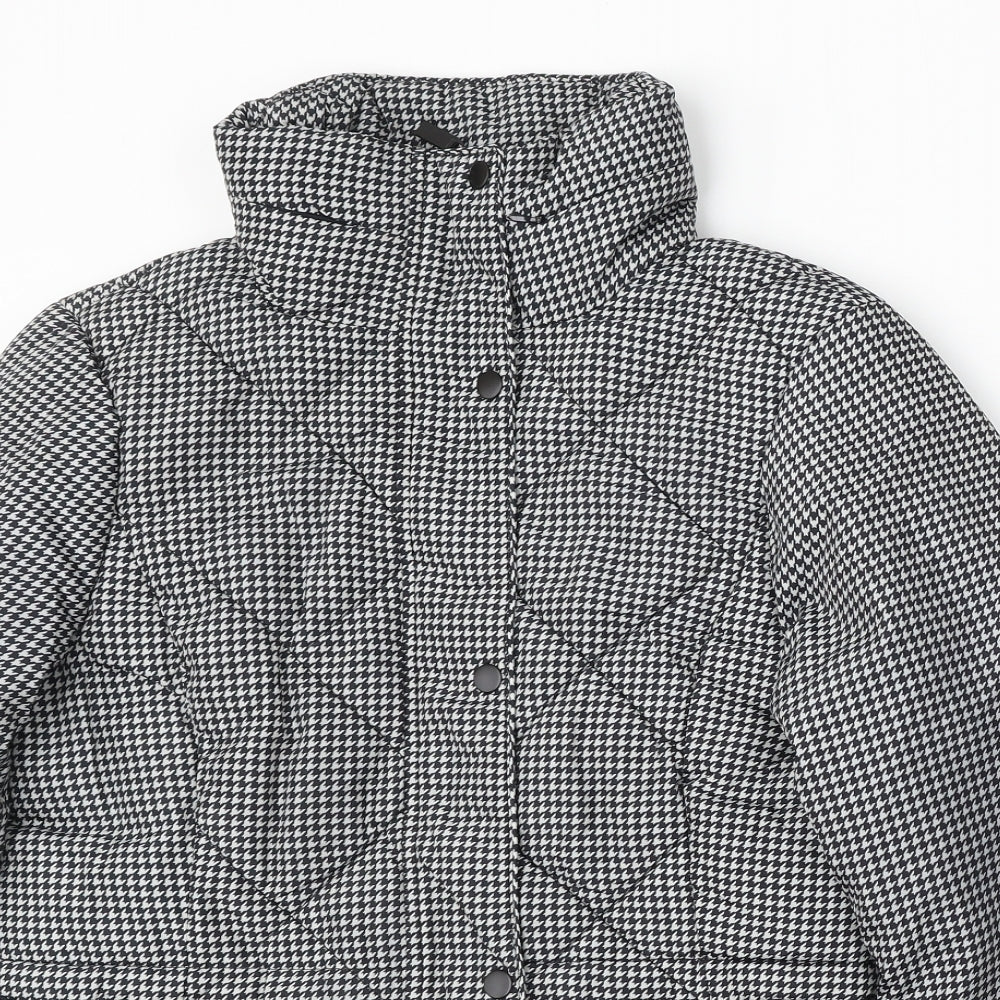 Marks and Spencer Womens Black Geometric Puffer Jacket Coat Size 8 Zip