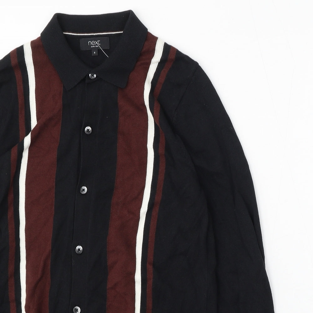 NEXT Mens Black Collared Striped Cotton Pullover Jumper Size S - Knit Polo