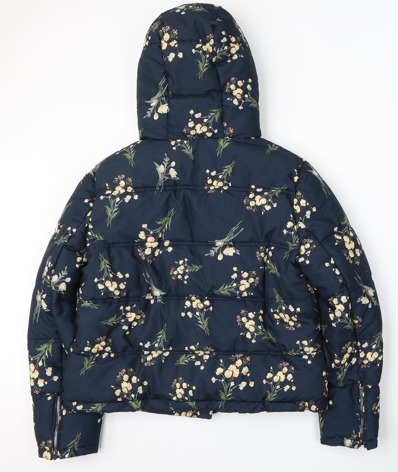 TU Womens Blue Floral Puffer Jacket Coat Size 14 Zip