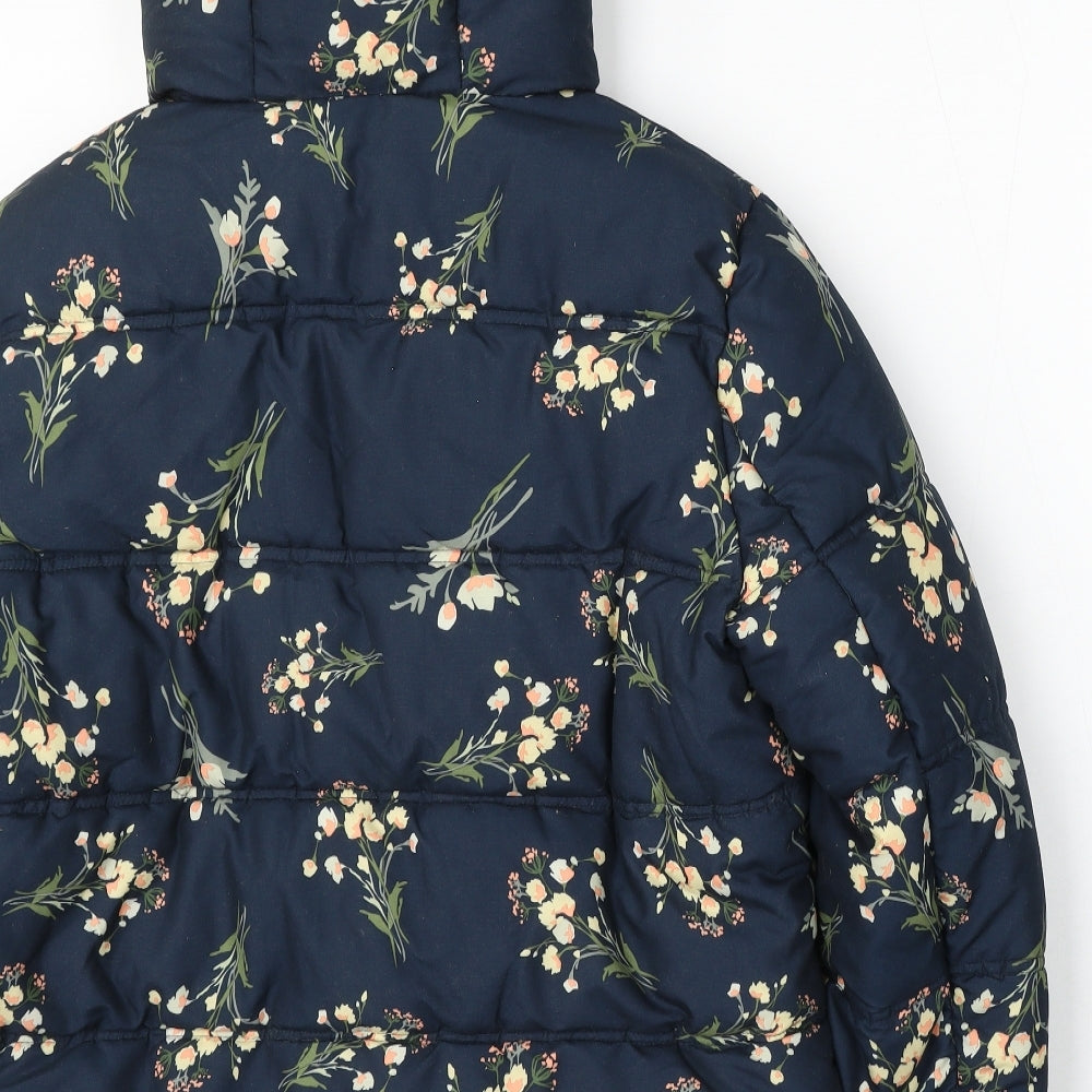 TU Womens Blue Floral Puffer Jacket Coat Size 14 Zip