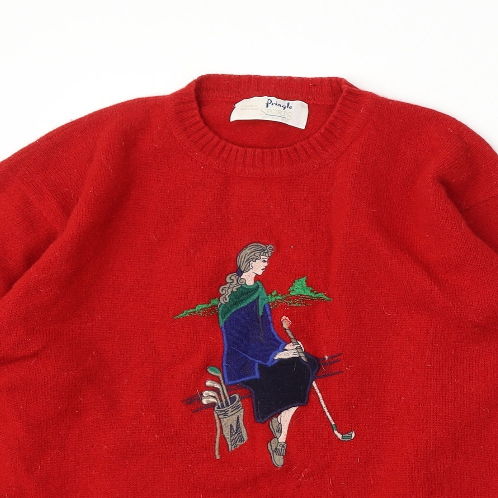 Pringle Womens Red Round Neck Wool Pullover Jumper Size S - Golfing