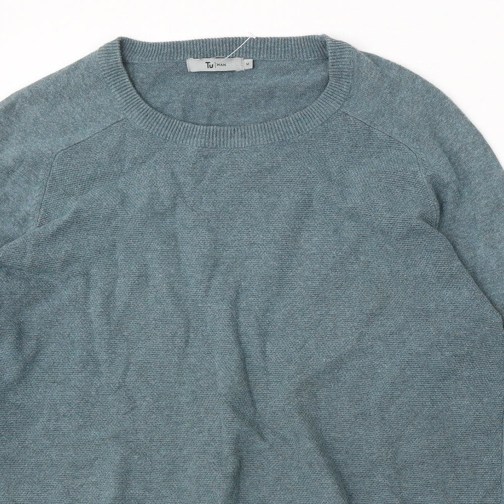 TU Mens Blue Round Neck Cotton Pullover Jumper Size M