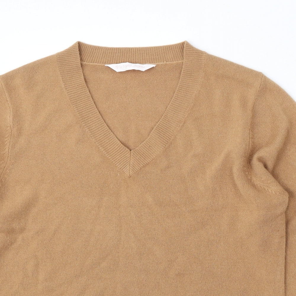 Victoria Jayne Womens Beige V-Neck Acrylic Pullover Jumper Size 16