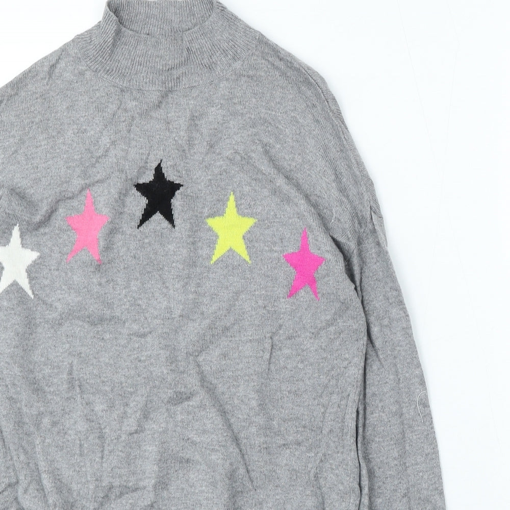 NEXT Womens Grey Mock Neck Geometric Nylon Pullover Jumper Size 8 - Stars
