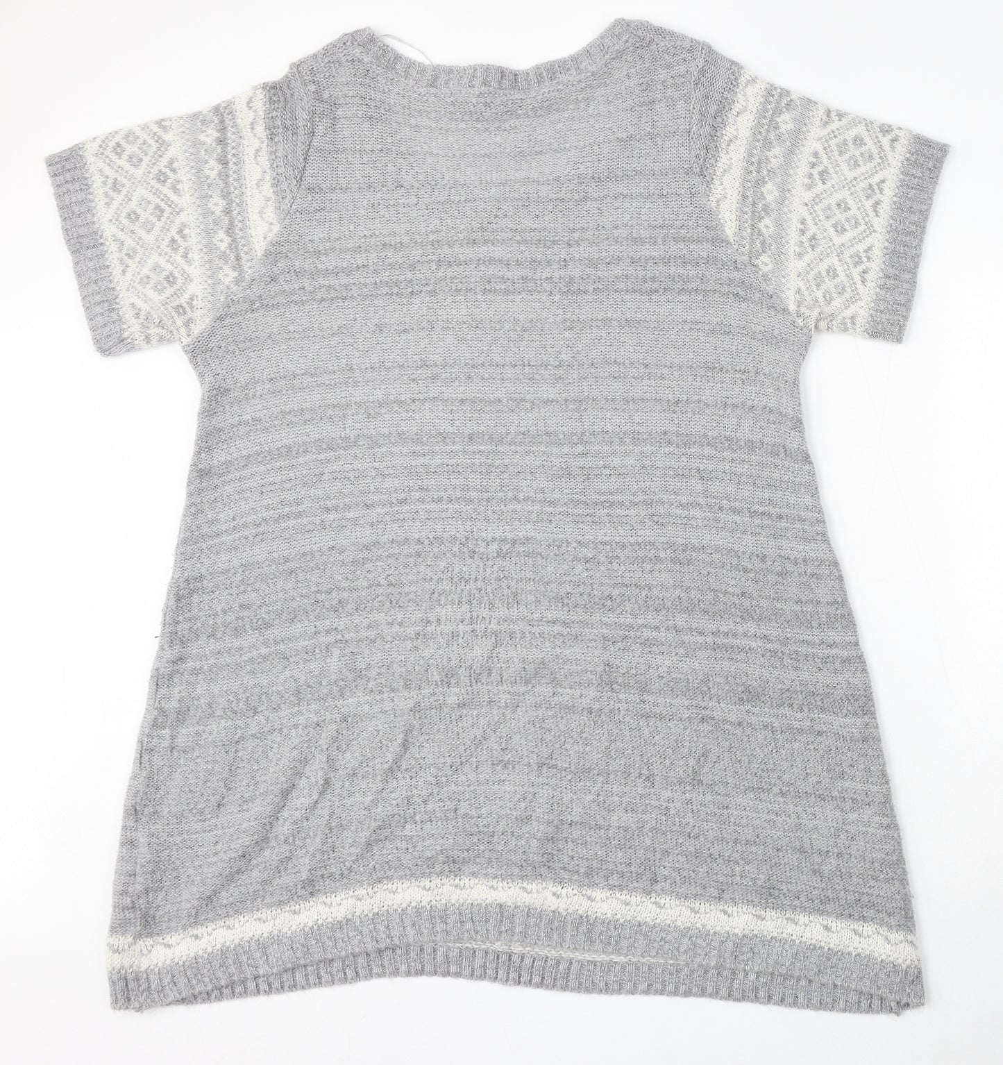 E Womens Grey Round Neck Geometric Acrylic Pullover Jumper Size 18