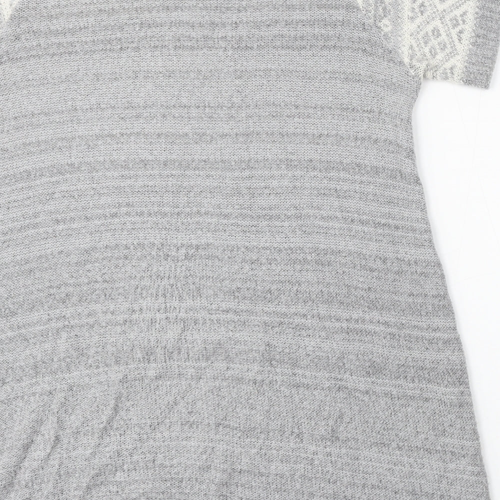 E Womens Grey Round Neck Geometric Acrylic Pullover Jumper Size 18