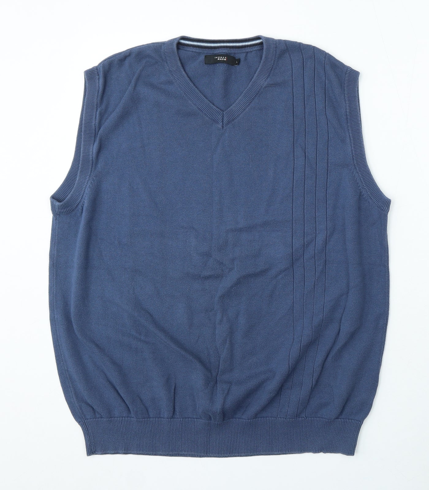 Thomas Nash Mens Blue V-Neck Cotton Vest Jumper Size L
