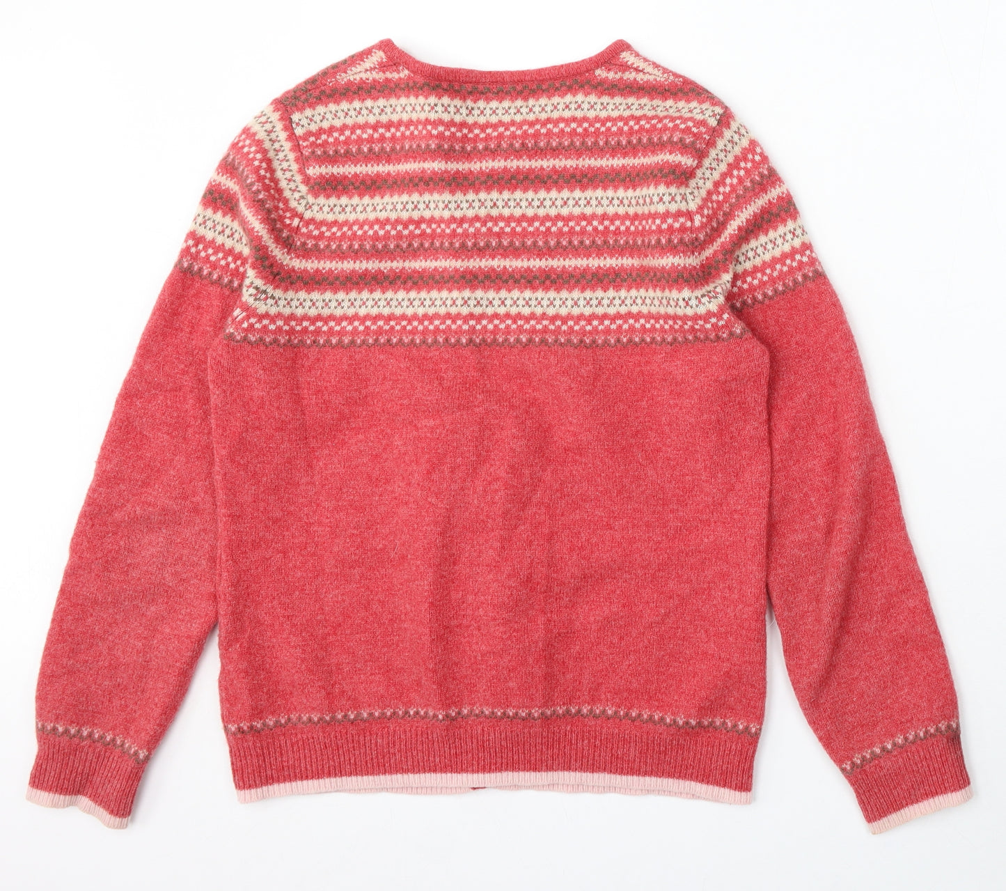 Tulchan Womens Red Round Neck Geometric Wool Cardigan Jumper Size L