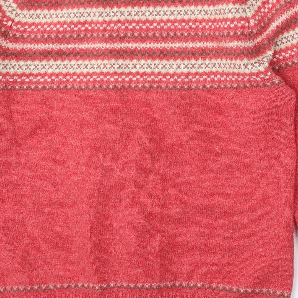 Tulchan Womens Red Round Neck Geometric Wool Cardigan Jumper Size L