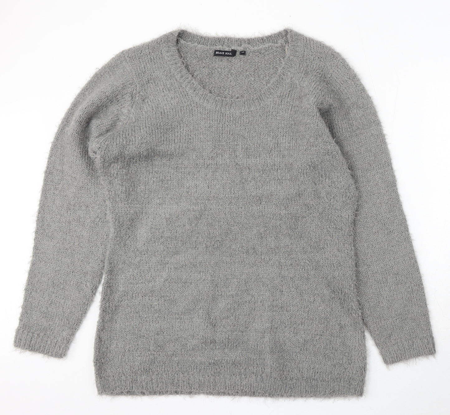 Brave Soul Womens Grey Round Neck Polyester Pullover Jumper Size 20