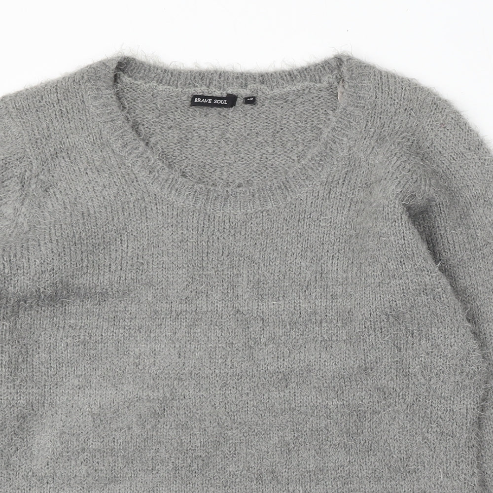 Brave Soul Womens Grey Round Neck Polyester Pullover Jumper Size 20