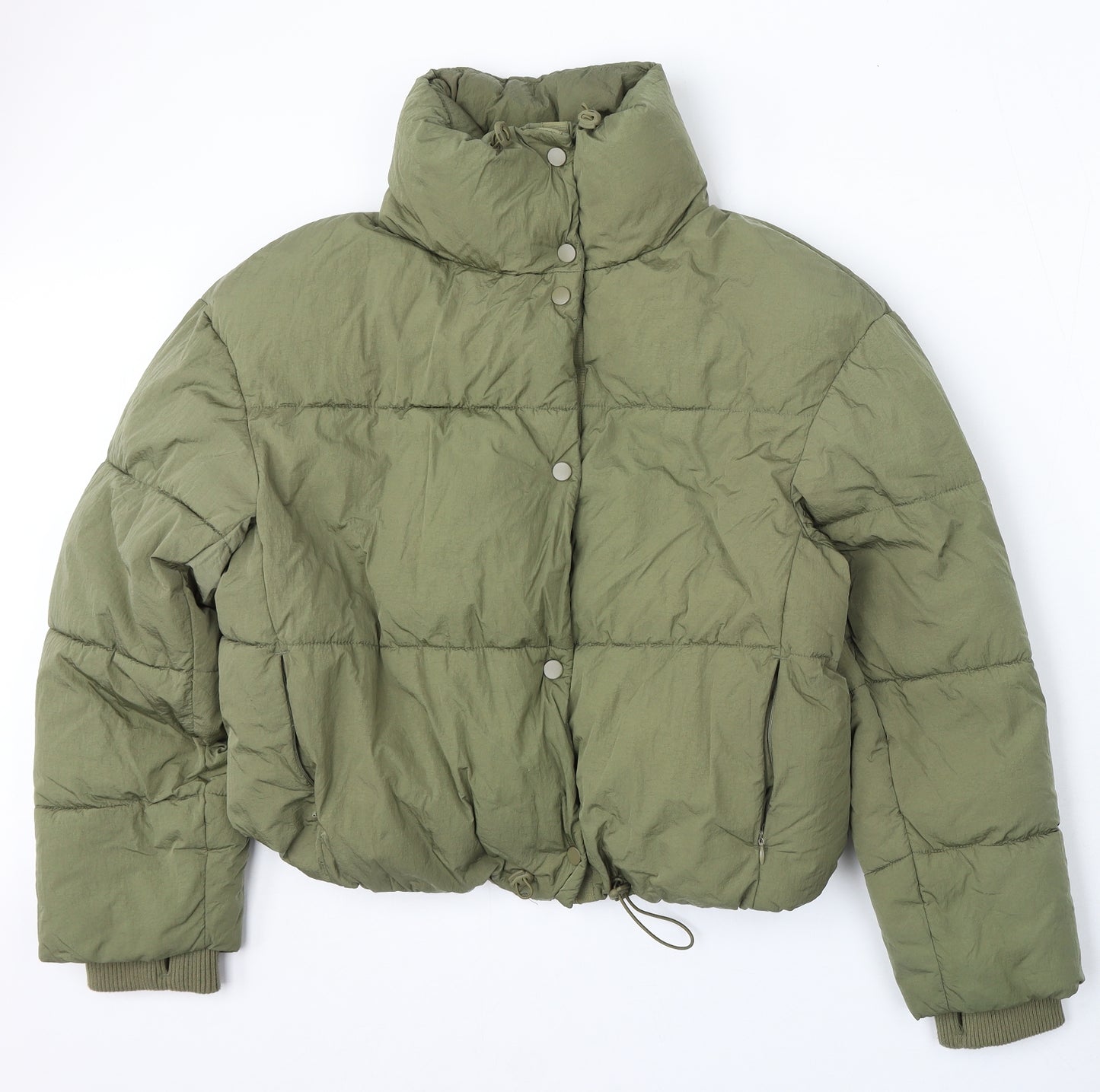 Zara Womens Green Puffer Jacket Coat Size S Zip