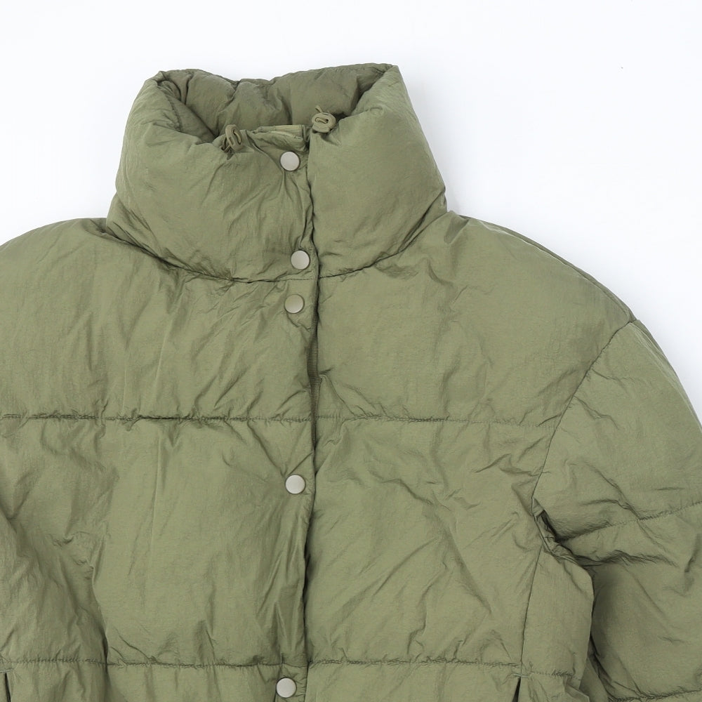 Zara Womens Green Puffer Jacket Coat Size S Zip