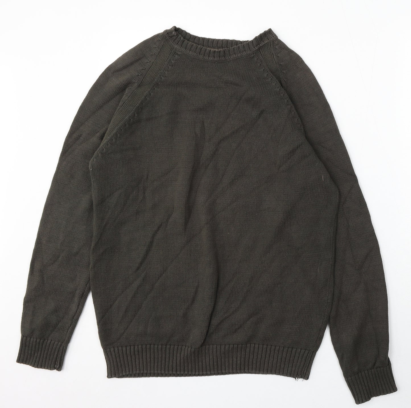 BHS Mens Green Round Neck Cotton Pullover Jumper Size S