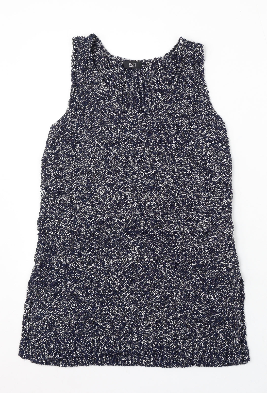 F&F Womens Blue V-Neck Cotton Vest Jumper Size 12