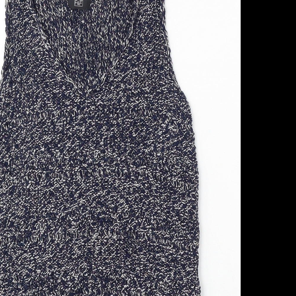 F&F Womens Blue V-Neck Cotton Vest Jumper Size 12