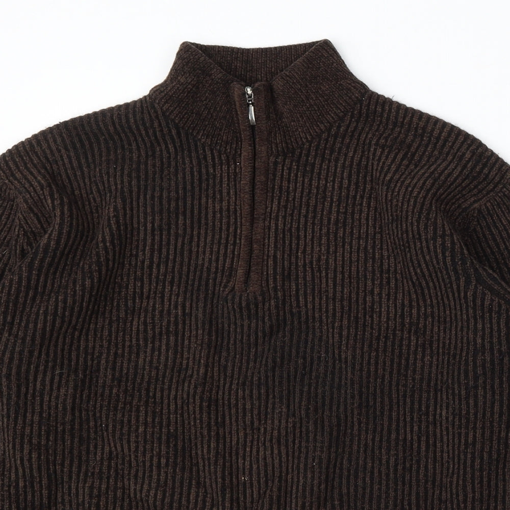 Reed Mens Brown Mock Neck Polyester Pullover Jumper Size L