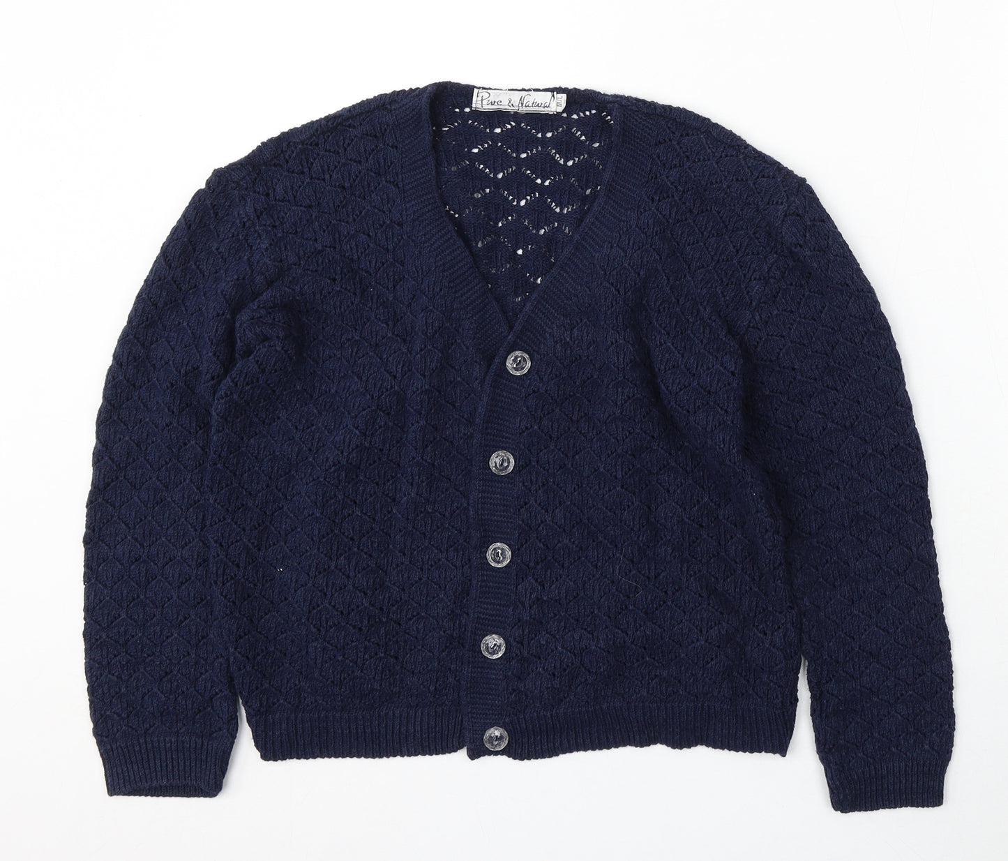 Pure & Natural Womens Blue V-Neck Cotton Cardigan Jumper Size M
