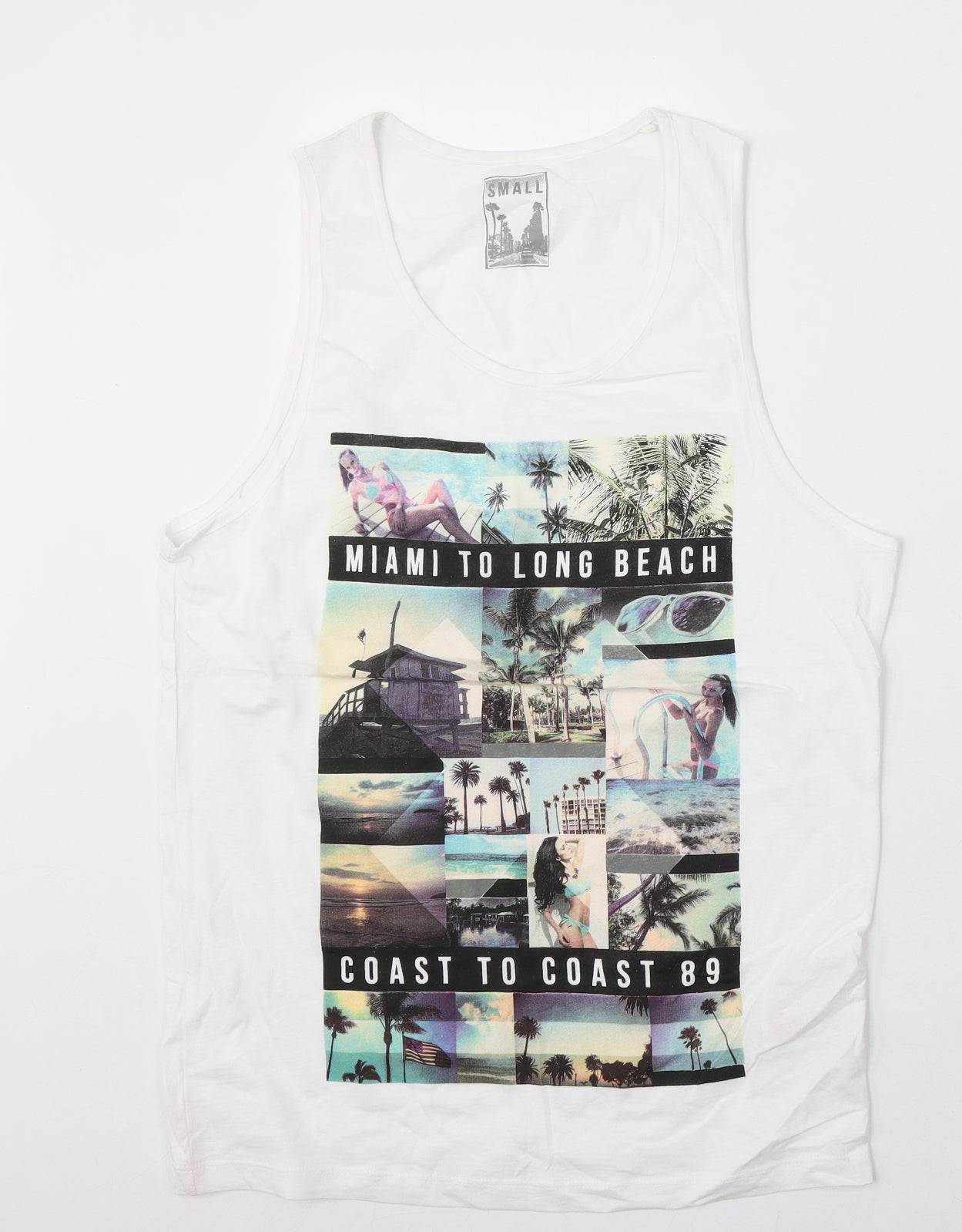 Cedar Wood State Mens White Cotton T-Shirt Size S Round Neck - Miami to Long Beach