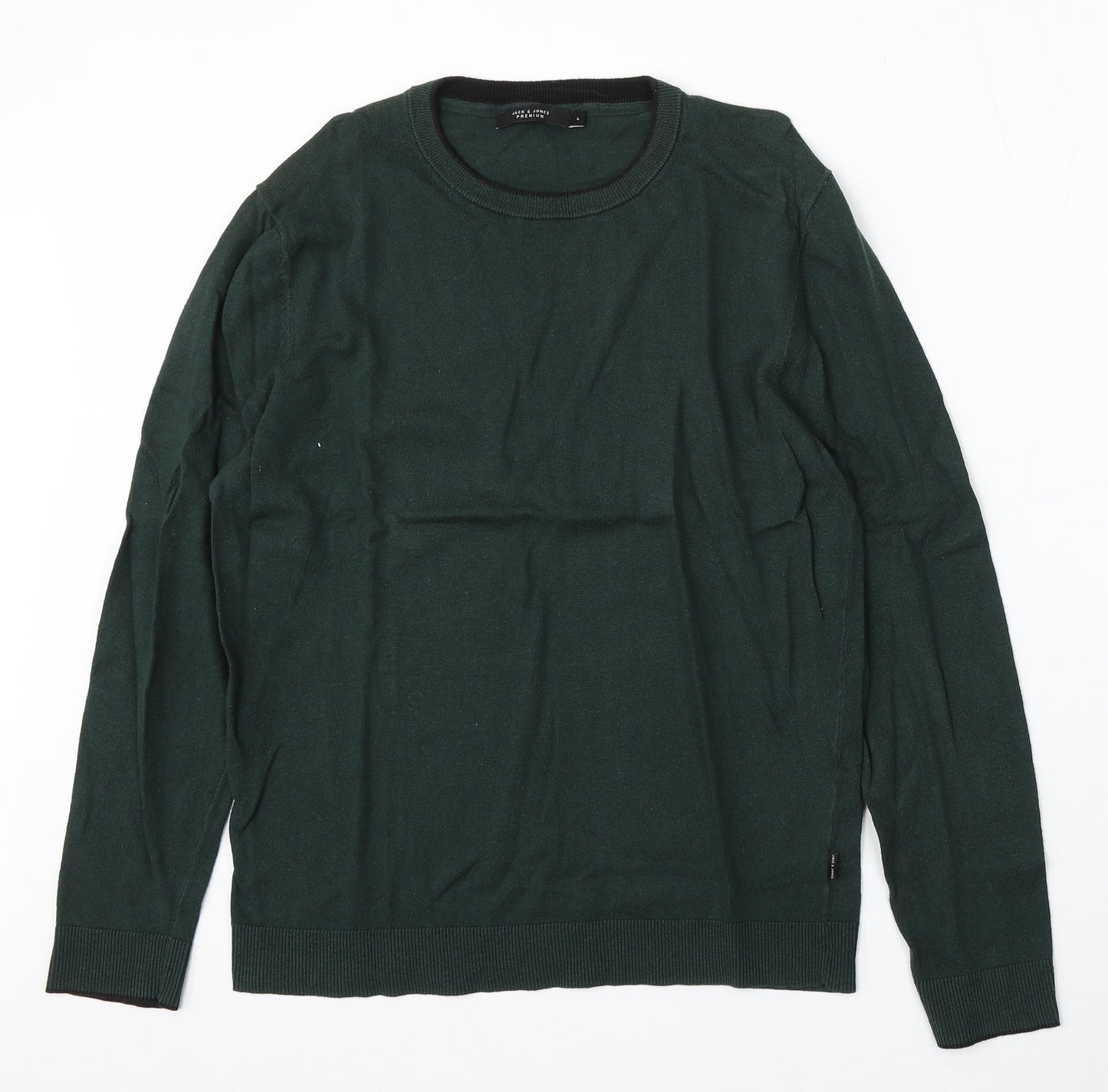 JACK & JONES Womens Green Round Neck Cotton Pullover Jumper Size L