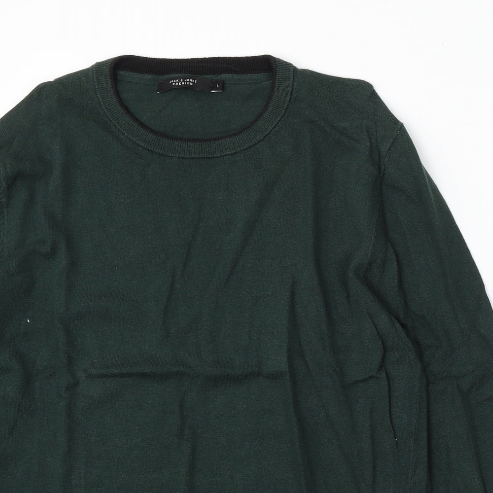 JACK & JONES Womens Green Round Neck Cotton Pullover Jumper Size L