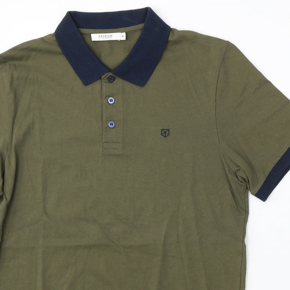JACK & JONES Mens Green Cotton Polo Size M Collared Button