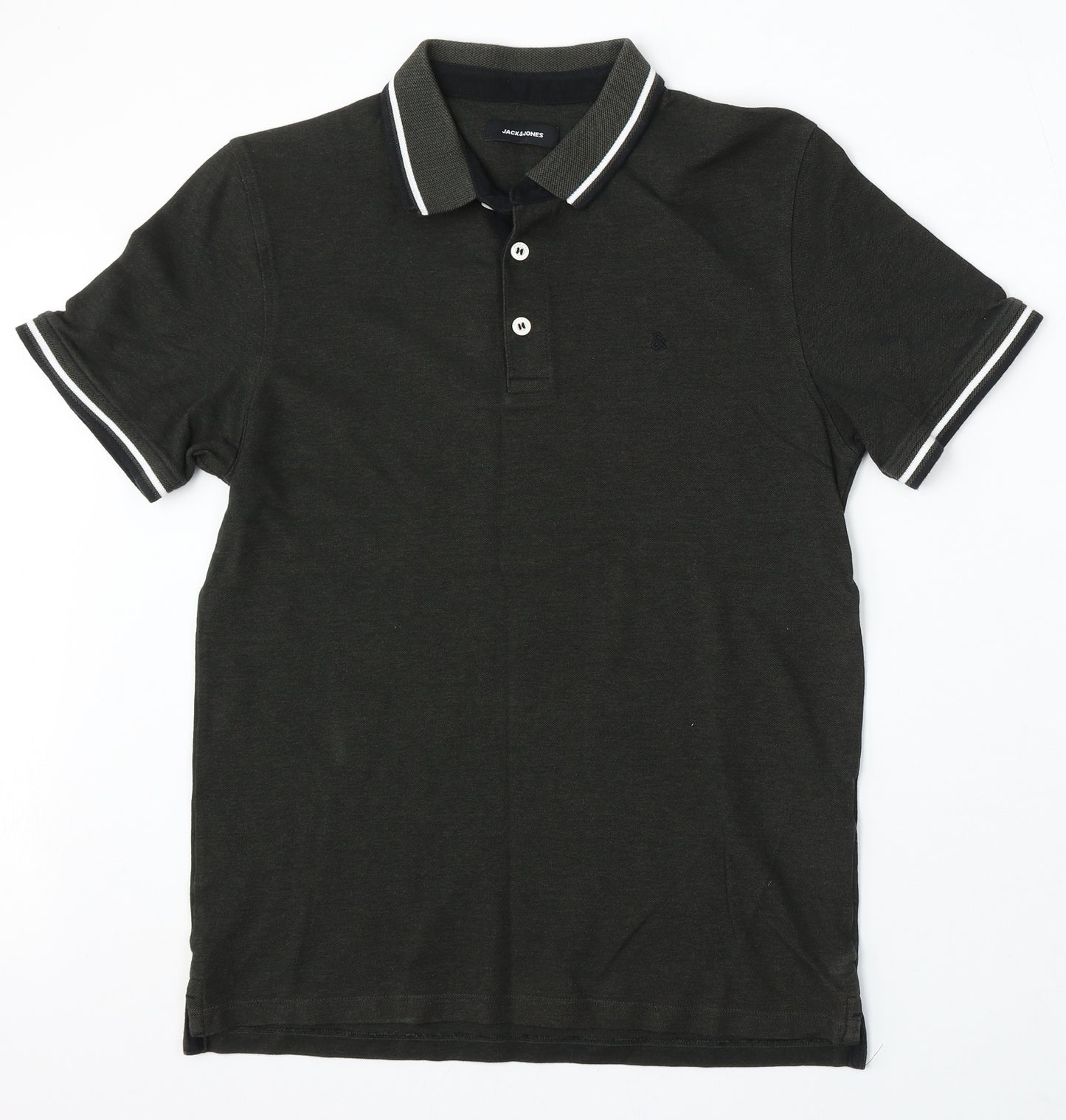 JACK & JONES Mens Green Cotton Polo Size L Collared Button