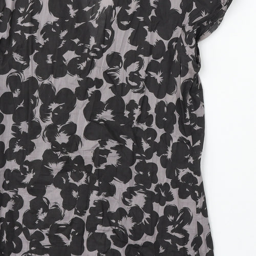 Monsoon Womens Grey Geometric Cotton Basic Blouse Size 14 V-Neck