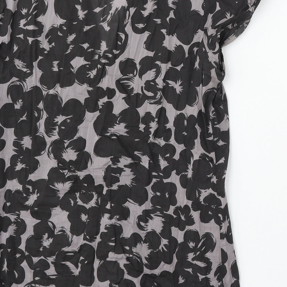 Monsoon Womens Grey Geometric Cotton Basic Blouse Size 14 V-Neck