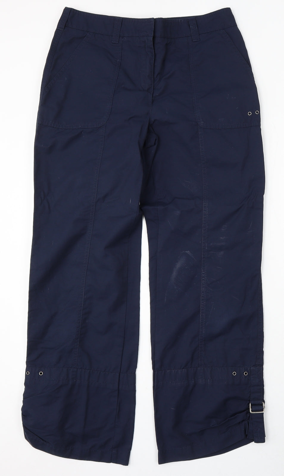 NEXT Womens Blue Cotton Cargo Trousers Size 12 L31 in Regular Zip