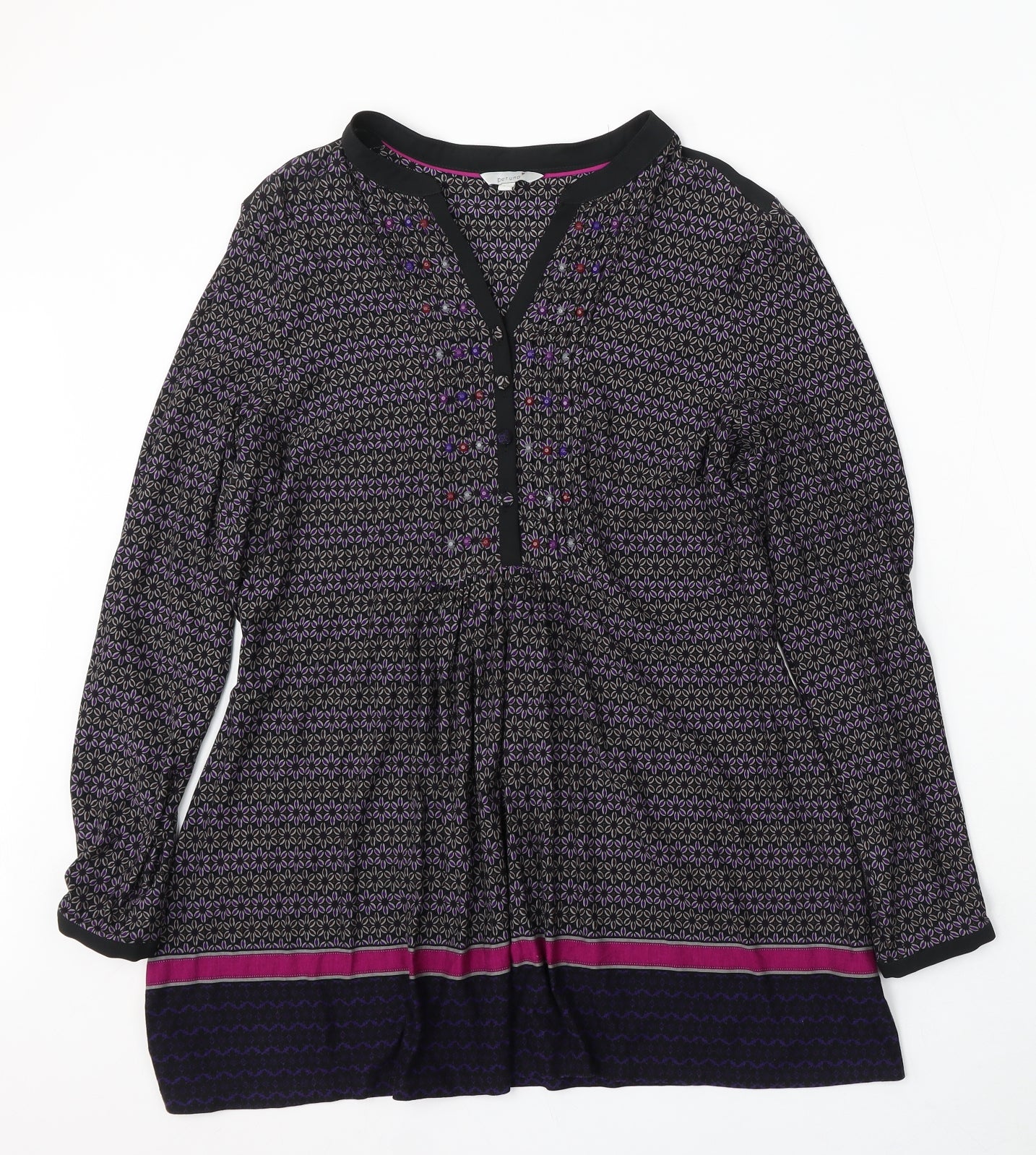 Marks and Spencer Womens Blue Geometric Viscose Jumper Dress Size 16 V-Neck Button
