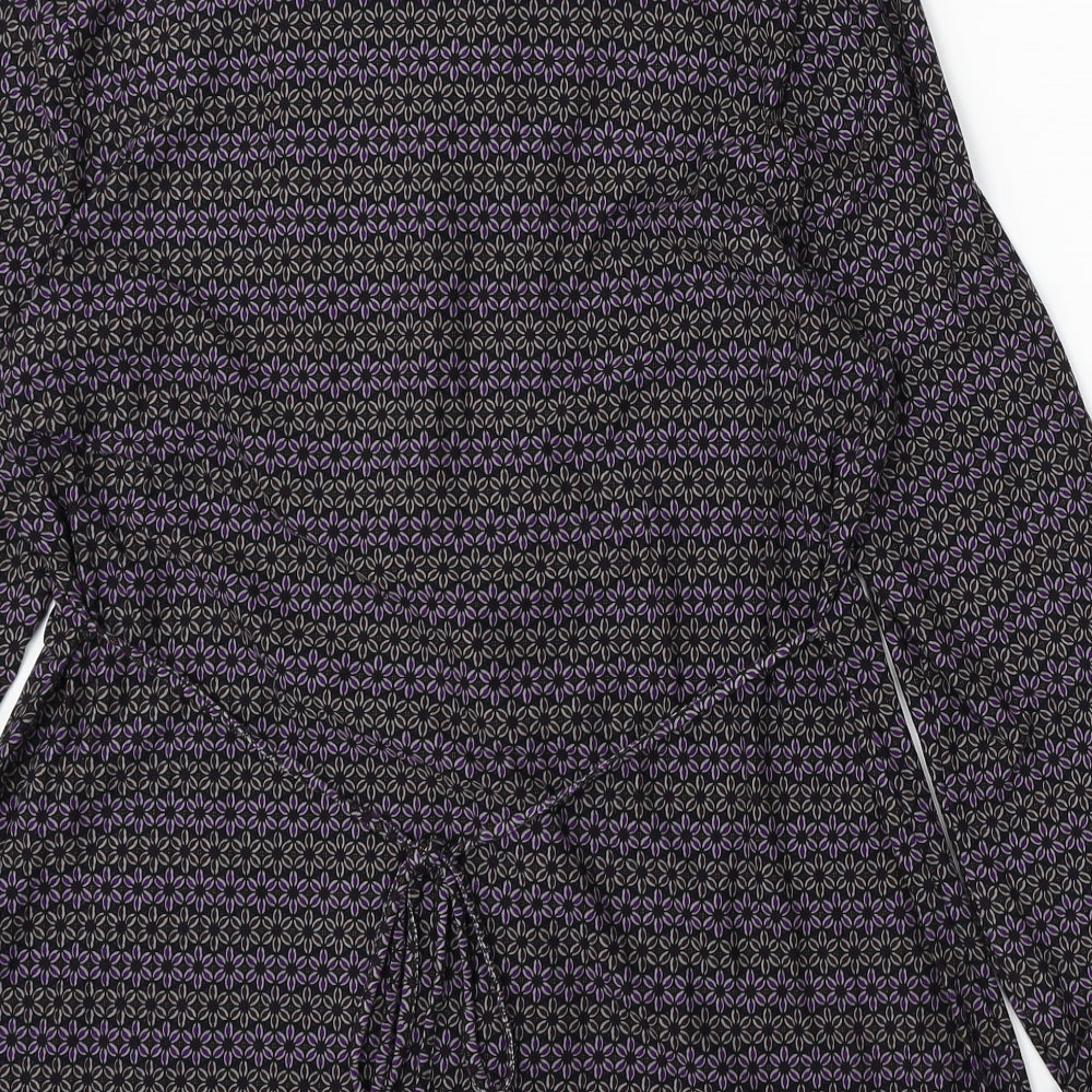 Marks and Spencer Womens Blue Geometric Viscose Jumper Dress Size 16 V-Neck Button