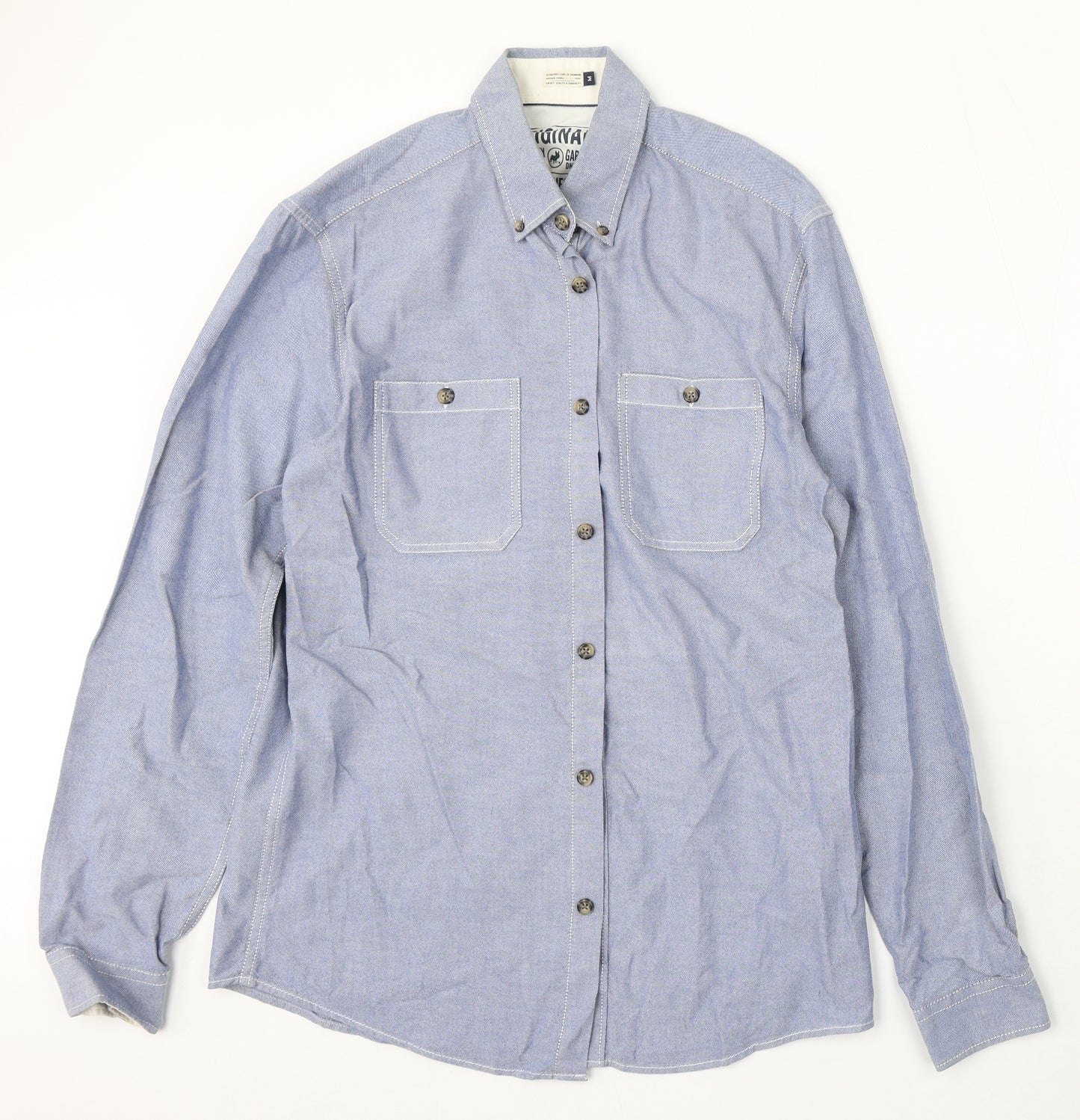 Jack and Jones Mens Blue Cotton Button-Up Size M Collared Button