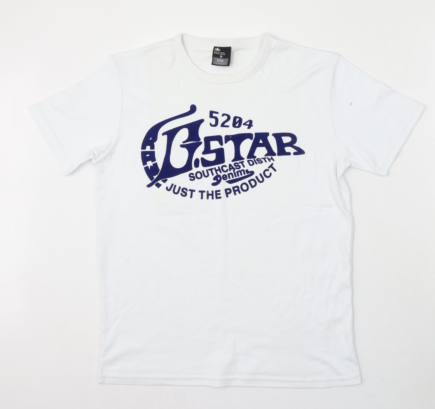 G Star Mens White Cotton T-Shirt Size M Round Neck