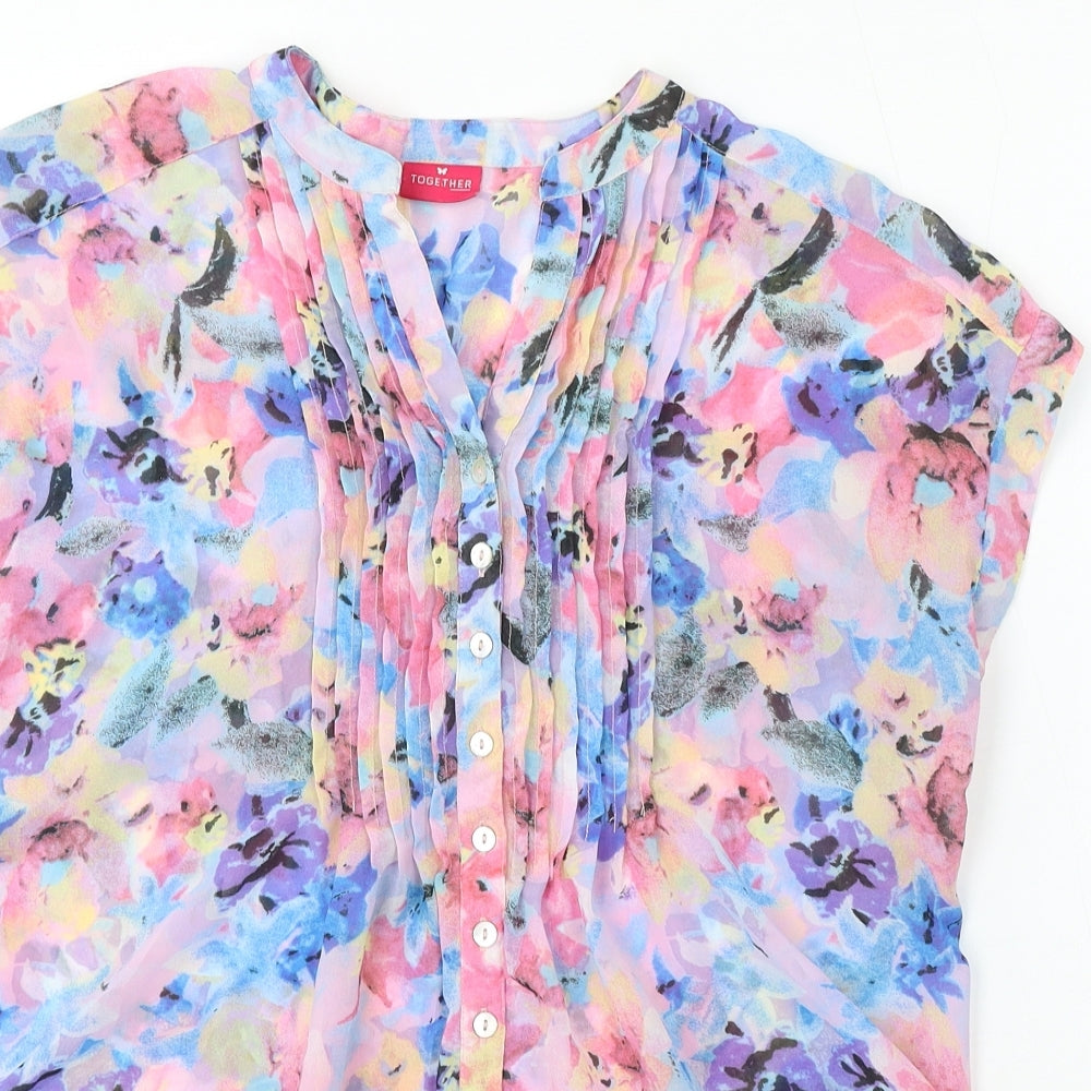 Together Womens Multicoloured Floral Polyester Basic Blouse Size 14 Round Neck